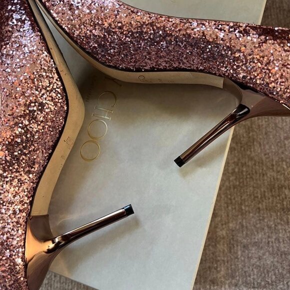 Jimmy Choo Pink Glitter Pointed Pumps - Picture 5 of 9